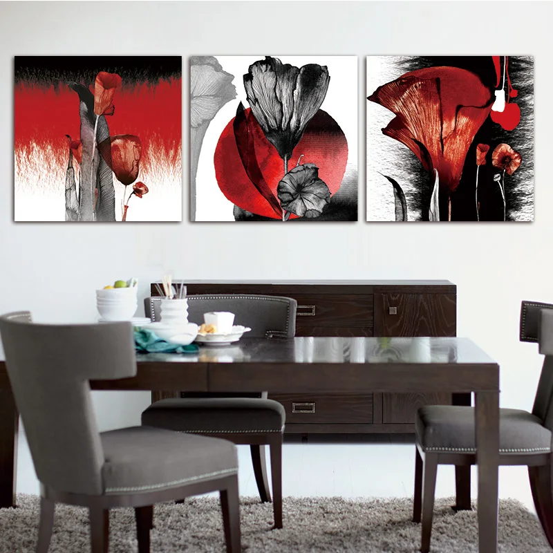 

Wall Painting Abstract 3Pcs/Set Modern Flower Red Flower Poppies Painting Print on Canvas Wall Art modular picture Home decor