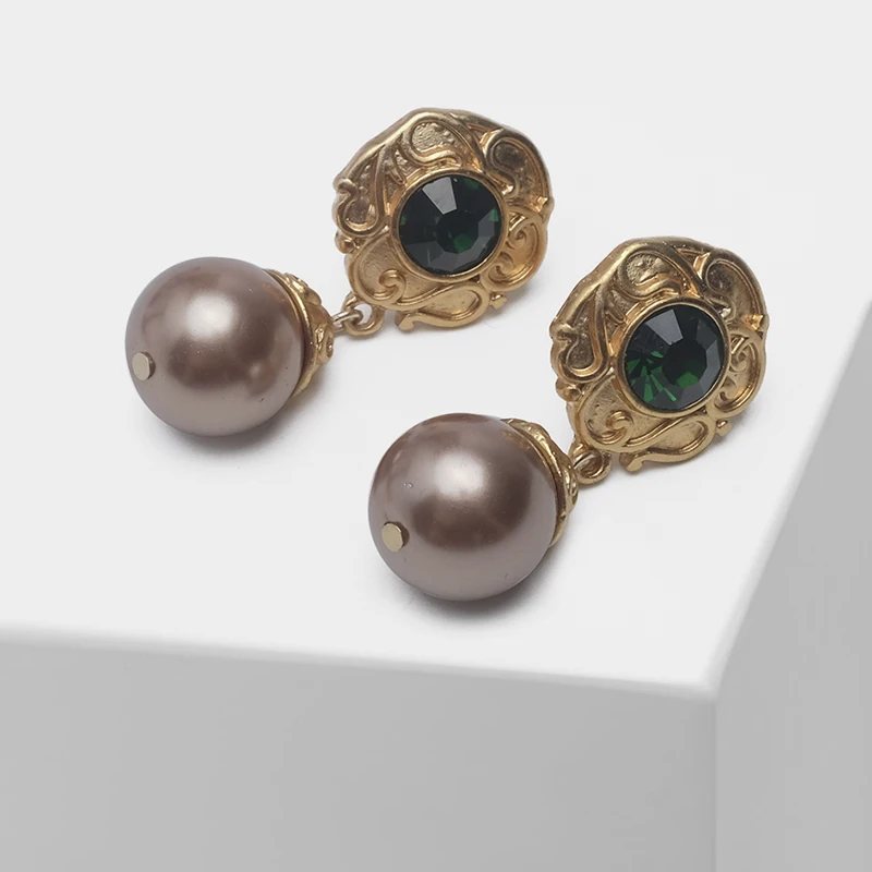 

Exquisite engraved design retro court pearl pendant drop earrings