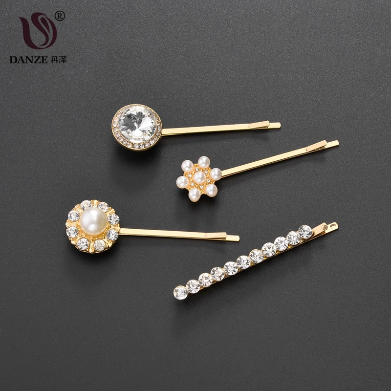 DANZE 4PCS/ Set Romantic Full Shiny Rhinestone Imitation Pearl Hairpins For Young Women Lady's HairPins Nice Gift | Украшения и