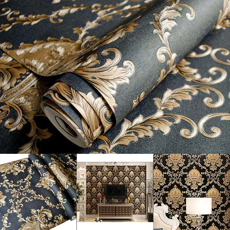 

Luxury Thickening Embossed Relief 3D Wallpaper Damascus Living Room TV Backdrop Wallpaper LBShipping