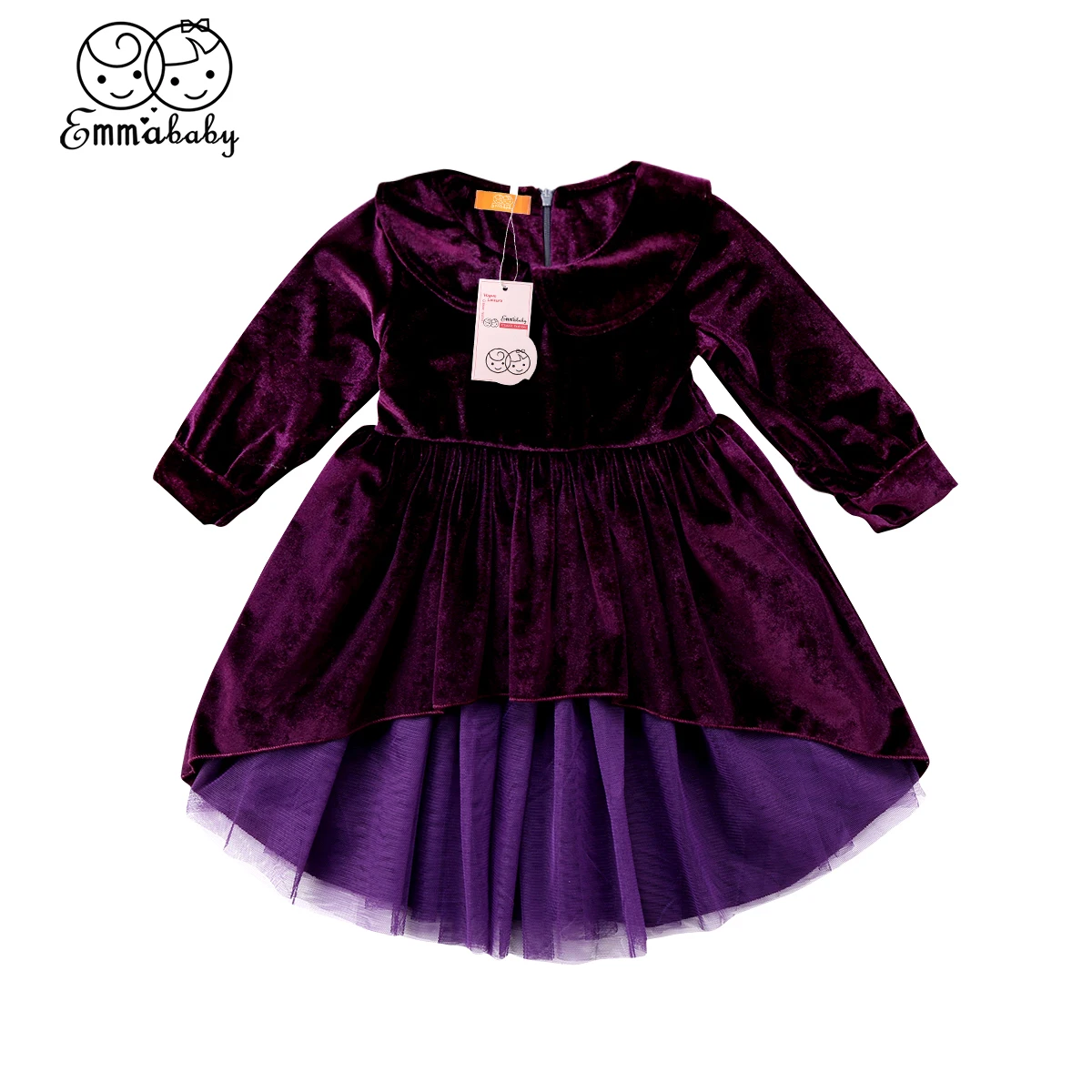 Toddler Kids Baby Girl Princess Dress Tulle Patchwork Solid Peter Pan Collar Velvet Long Sleeve Dresses | Детская одежда и обувь