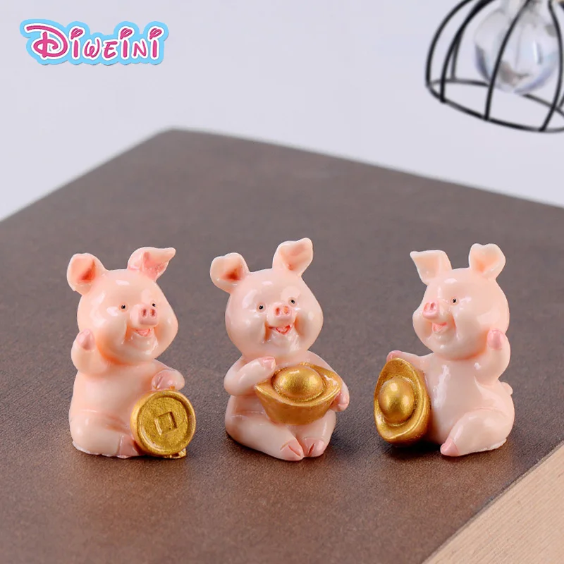 

1pc Ingot Pig Figures Wealth Piggie Model Miniature Figurines Couple Fairy home Garden Wedding Doll Decoration Girl toy gift