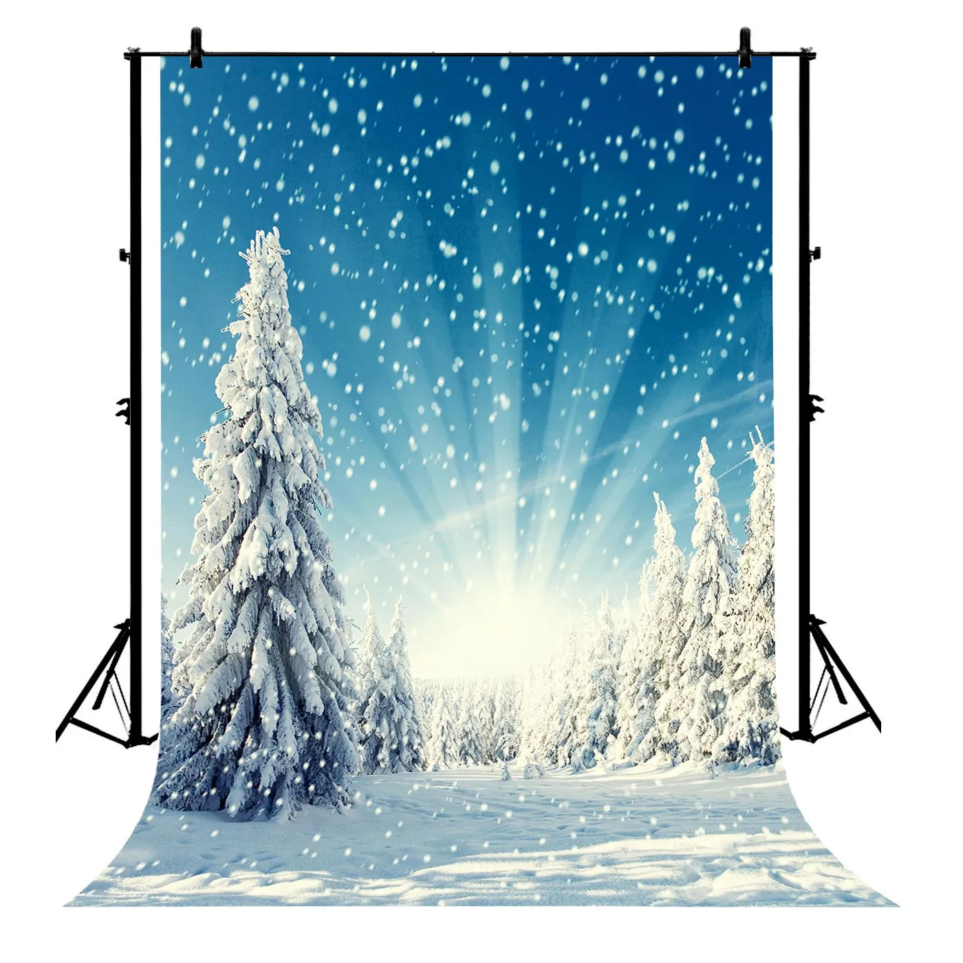 

5x7ft Winter White Snow Blue Sky Pine Forest Christmas Polyester Photo Background Portrait Backdrop