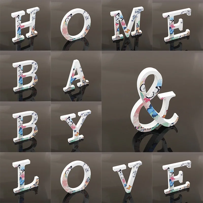 

1pc 10cm Wooden Letters White Butterfly English Alphabet Art DIY Wood Crafts Home Decor Letter Wedding Decorative Accessories