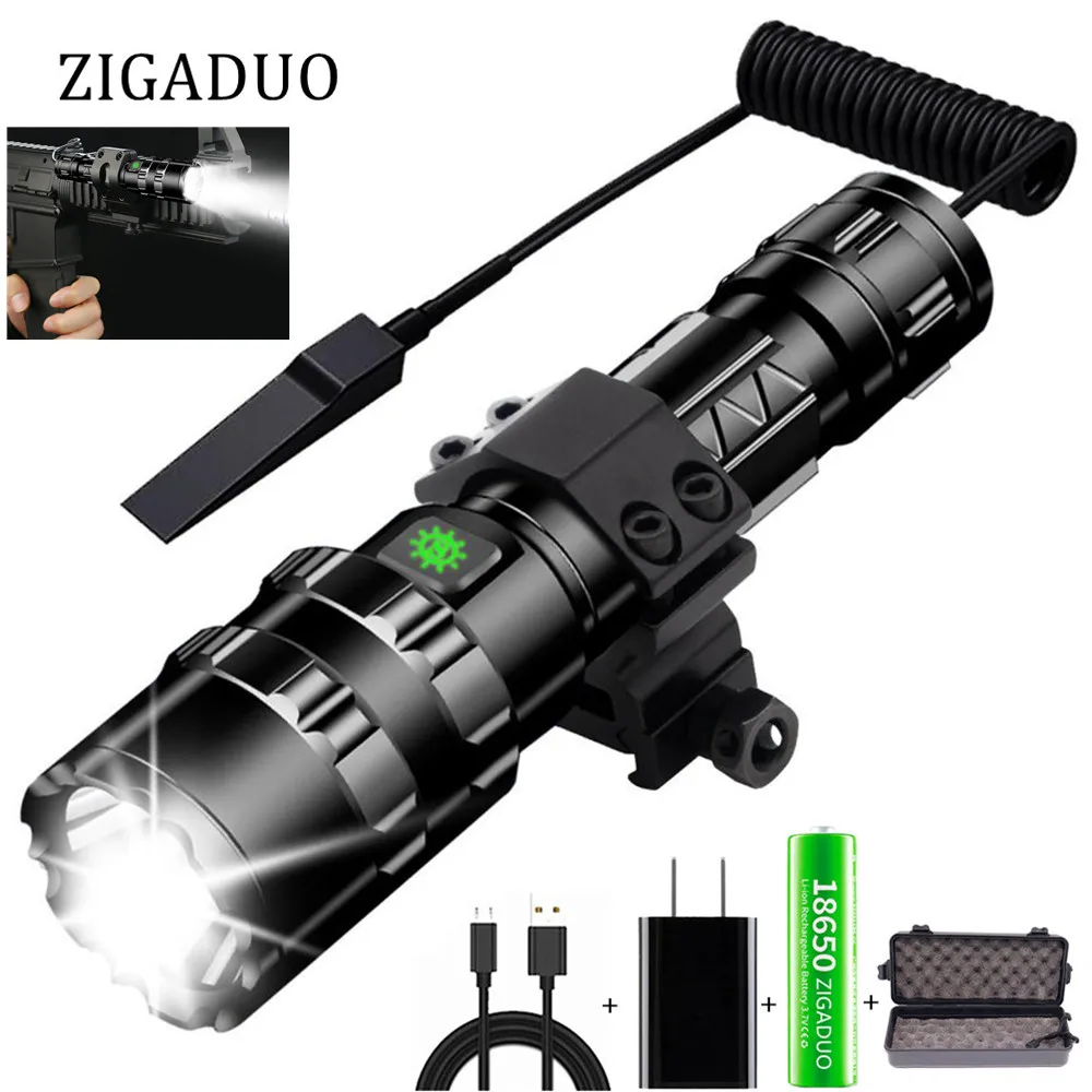 

Tactical Flashlight LED L2 Hunting Flah Light Torch XML-L2 USB Rechargeable Waterproof Lantern Lamp 5 Modes 18650 Battery