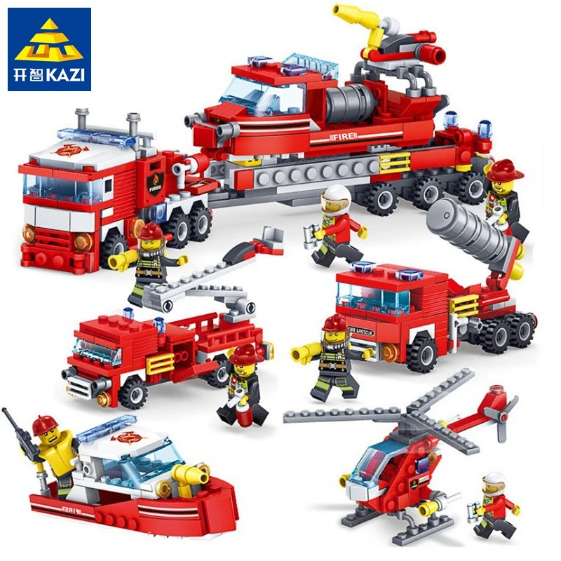 

348pcs Fire Fighting 4IN1 Trucks Car Helicopter Boat Building Blocks Compatible Bricks City Firefighter Figures Children Toys