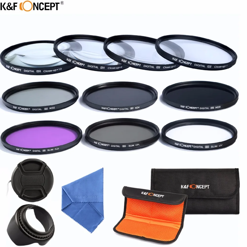 

K&F CONCEPT 58mm Macro Close-up+1+2+4+10 Set+UV CPL FLD ND 2 4 8 Camera Lens Filter Kit+Lens Hood+Lens Cap for Canon Rebel EOS