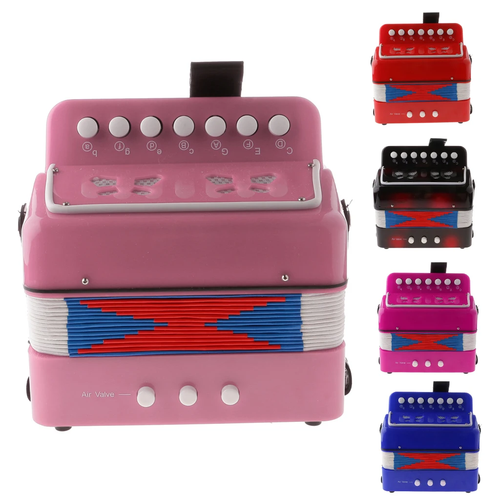 Multicolor 7 Keys Kids Button Accordion Musical Instrument Simulation