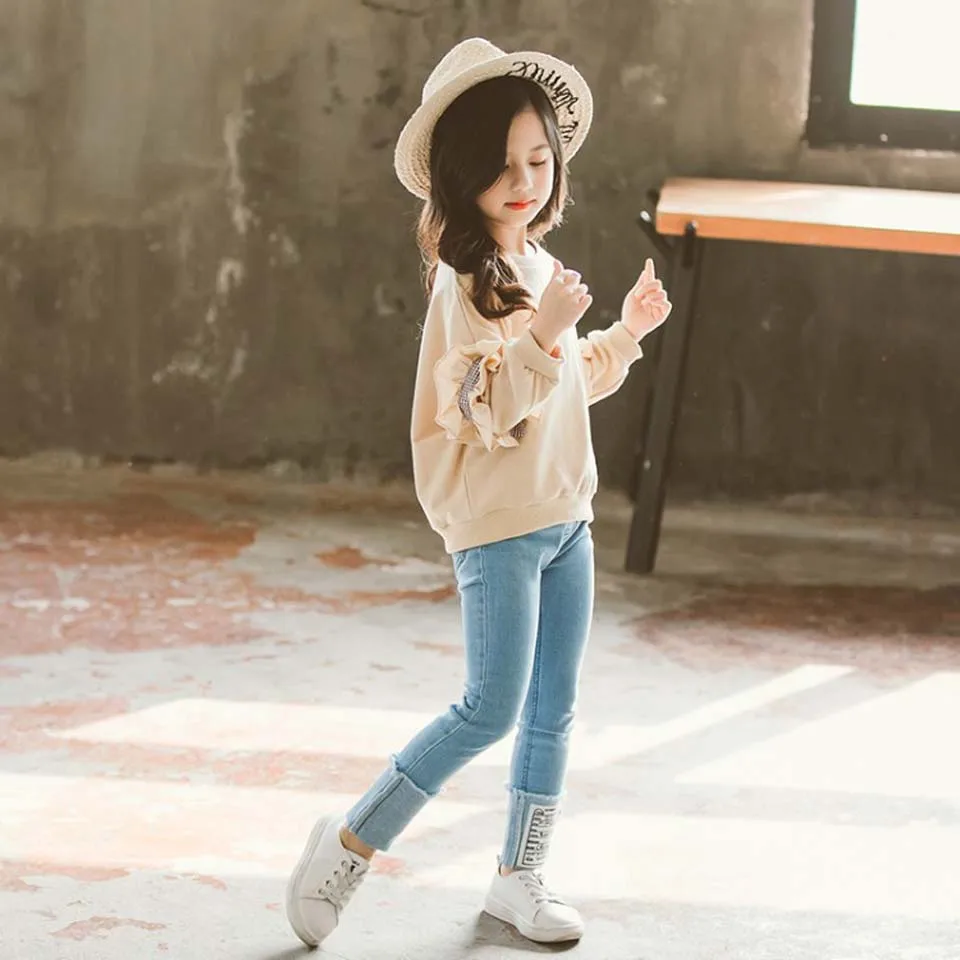 

Toddler to Teenager Baby Kids Girls Clothes Outfit Long Sleeve O-neck T-shirt Tops+Long Jeans Pants 1 Set Baby Girl Clothes