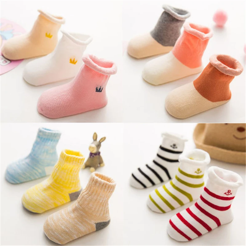 

3pairs/set Baby Socks Cotton Warm Newborn Baby Socks Infant Anti Slip Kids Boys Girls Socks for baby 0-24 months