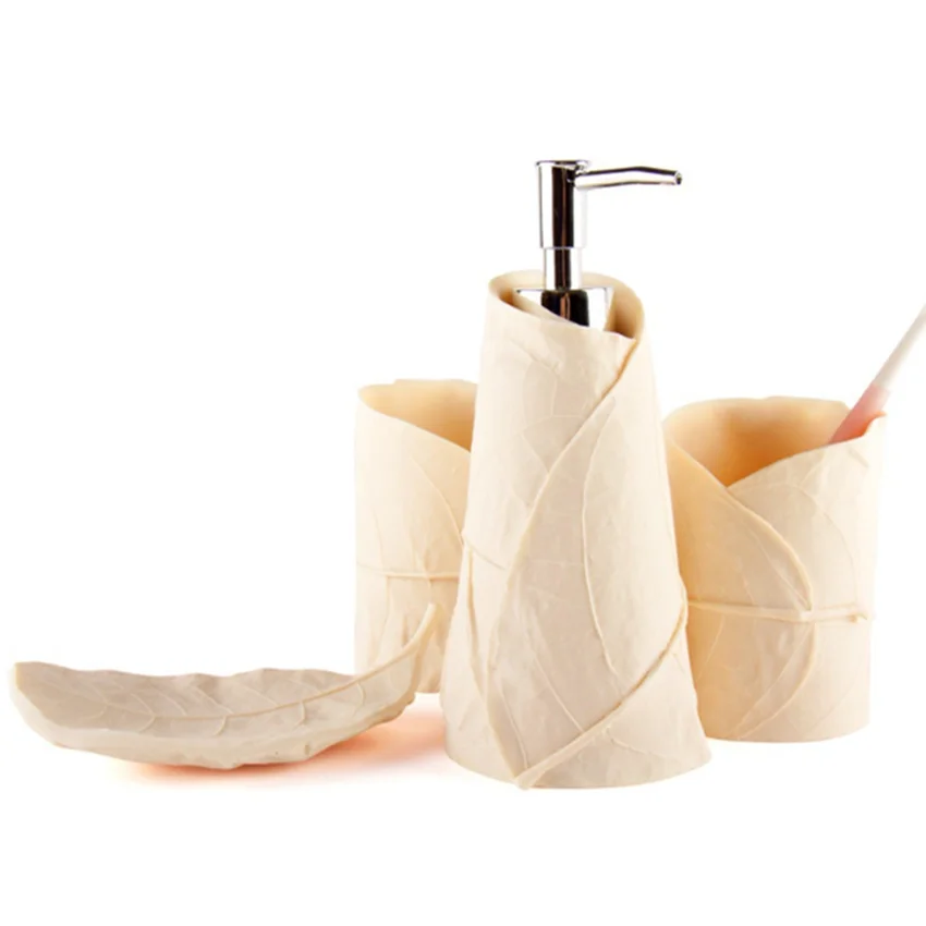 

DecoTalk Nordic Style Bathroom Set Sandstone 4-piece Set Leaf-shaped Bathroom Decoration Set Solid Colors Bathroom Supply Kits