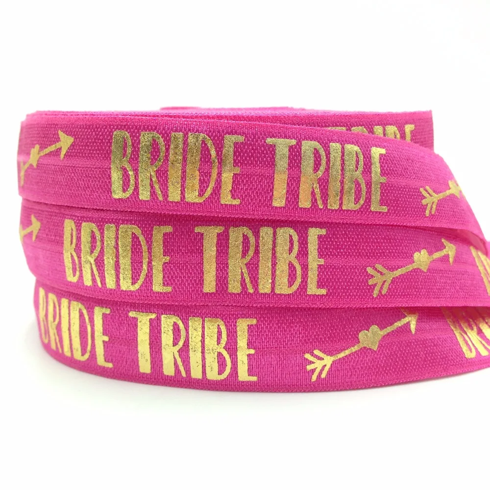 10 ярдов/лот золото Фольга надпись Bride Tribe принт на голову эластичная повязка для