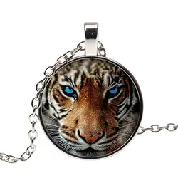 Дикие животные Шарм Тигровое ожерелье серебро стекло кулон ювелирные изделия серебряная цепь для мужчин король стиль броские ожерелья
