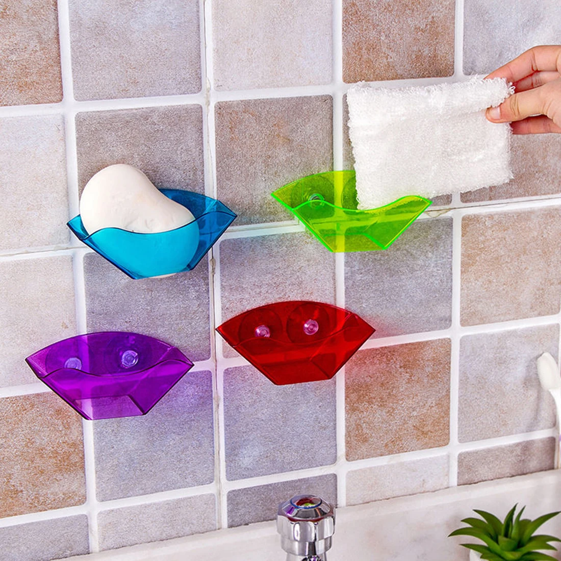 Useful Double Suction Cup Sink Shelf Soap Dish Holder Sponge Drain Rack
