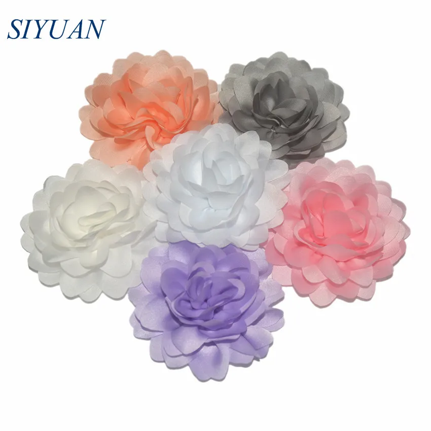 

10pcs/lot 3.2'' Eco-friendly Fabric Ribbon Satin Flower Hair Clip High Quality DIY Accessories Kids Headdress TH277