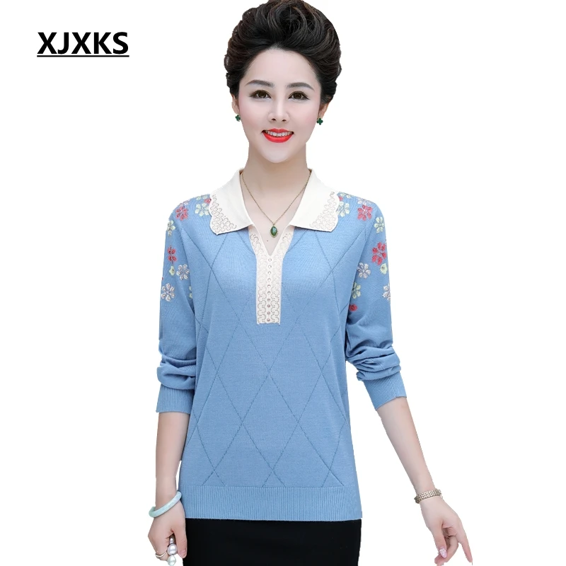 

XJXKS Autumn 2019 Women Sweater Oversized Sweater Elegant Wool Lapel Pullover Long Sleeve Knit Women Sweater
