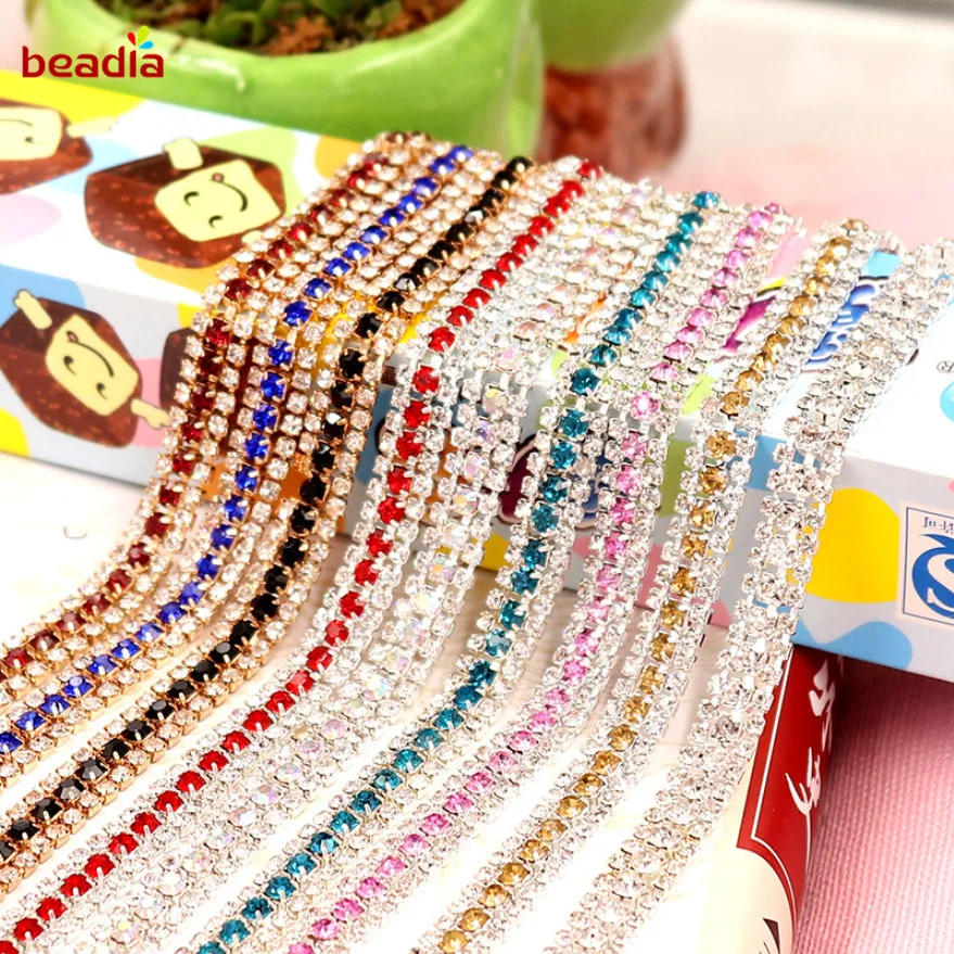 

Hot Sale 3 Rows High Quality Transparent Rhinestone Chain For DIY Craft Sewing Clothes Accessories