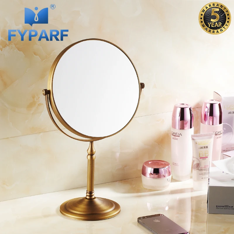 

FYPARF 3x Magnifying Mirror Makeup Mirror Shave 8" Dual Side Round Shape Circular Rotating Antique Brass Desk Stand Mirrors Tool