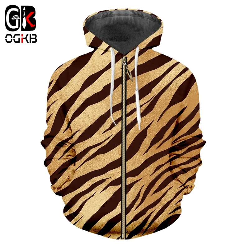 

OGKB Men Fashion Stripes Long Sleeve Zip Hoodies Black White Leopard Print 3D Printed Plus Size 5XL Man Leisure Zipper Coat