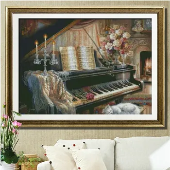 

Embroidery Package High Quality Luxurious Cross Stitch Kits Grand Piano Size:80CMX60CM Free Shipping