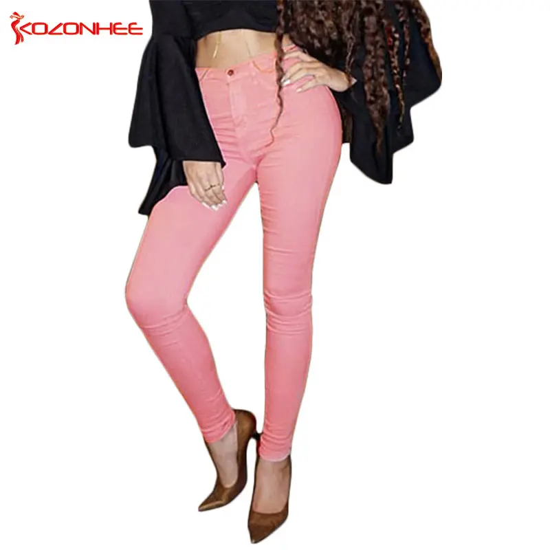 pink stretch jeans