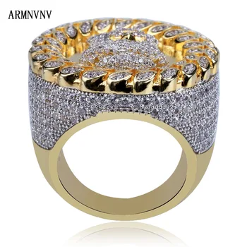 

ARMNVNV Wide Men Rings Jesus Face CZ Crystal Paved Bling Bling Punk Vintage Ring Men Jewellery Hip Hop Gift Gold Color