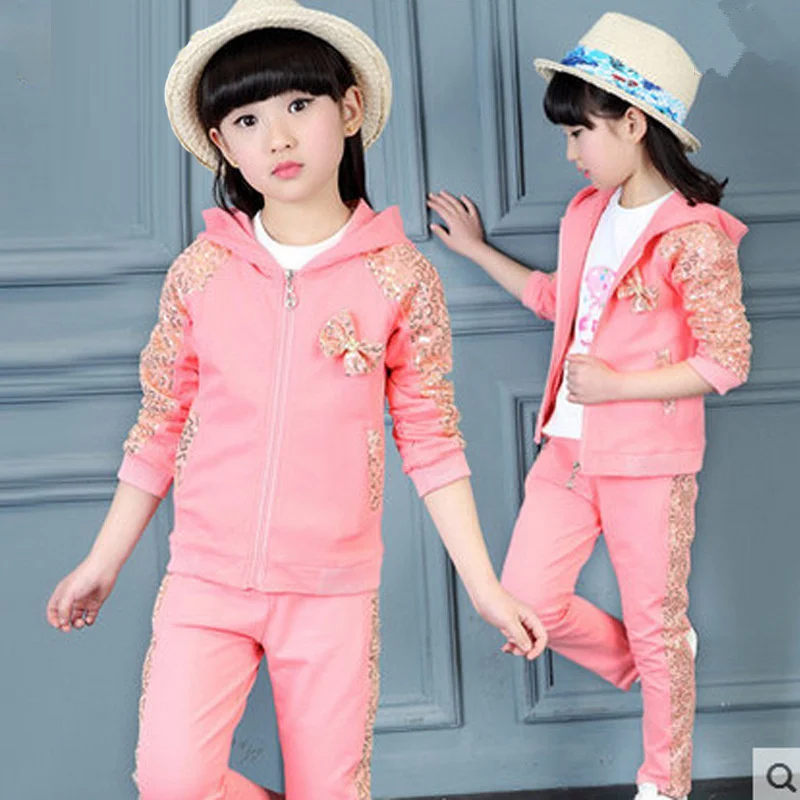 

2017 new Spring and autumn Girls Clothing set 3pcs/set baby girls casual cotton suit Long sleeve T-shirt+coat+pant tracksuits