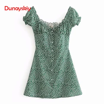 

Korean Retro Boho Mini Beach Dress Elegant Ruffle Boho Summer Dress Women Green Floral Bohemian Dress Elegant Vestidos 2020