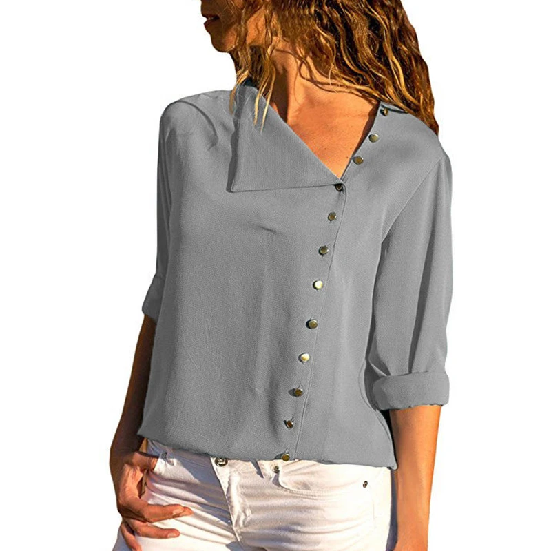 2018 Autumn Elegant Women Solid Blouse Buttons Casual Blusas Down Office Shirt Work Long Sleeve Loose Fashion Sexy Party Tops |