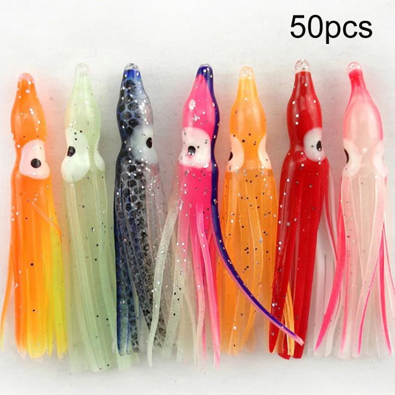 

Lot 50/100pcs Plastic Fishing Lures Squid Skirt Trolling Octopus Soft Lure Bait
