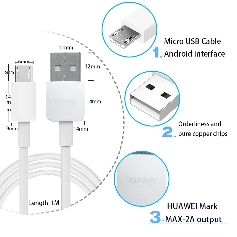 HUAWEI кабель Micro USB для быстрой зарядки, зарядное устройство для телефона, кабель для передачи данных, поддержка 5 В/9V2A, быстрая зарядка для путешествий