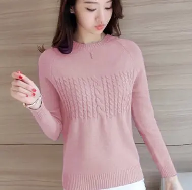 Spring Autumn Women's O neck Long-sleeve Knitwear Pullover Sweater Slim Women's Bottoming Shirt Short Warm Soft Knit Sweaters - Color: Pink