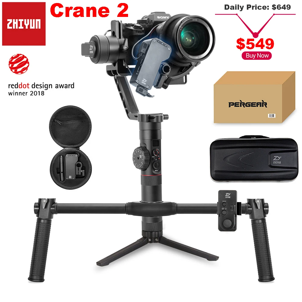 Zhiyun Crane 2 3-осевой ручной карданный стабилизатор с непрерывным фокусом 3,2 кг Полезная нагрузка oled-дисплей 18 часов длительной работы для Canon 5D4 3