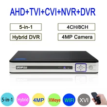 Painel Sliver 4MP HI3521A Xmeye 4CH/8CH 6 em 1 H264 + WIFI Coaxial híbrido ONVIF NVR IP CVI TVi AHD CCTV DVR Livre grátis