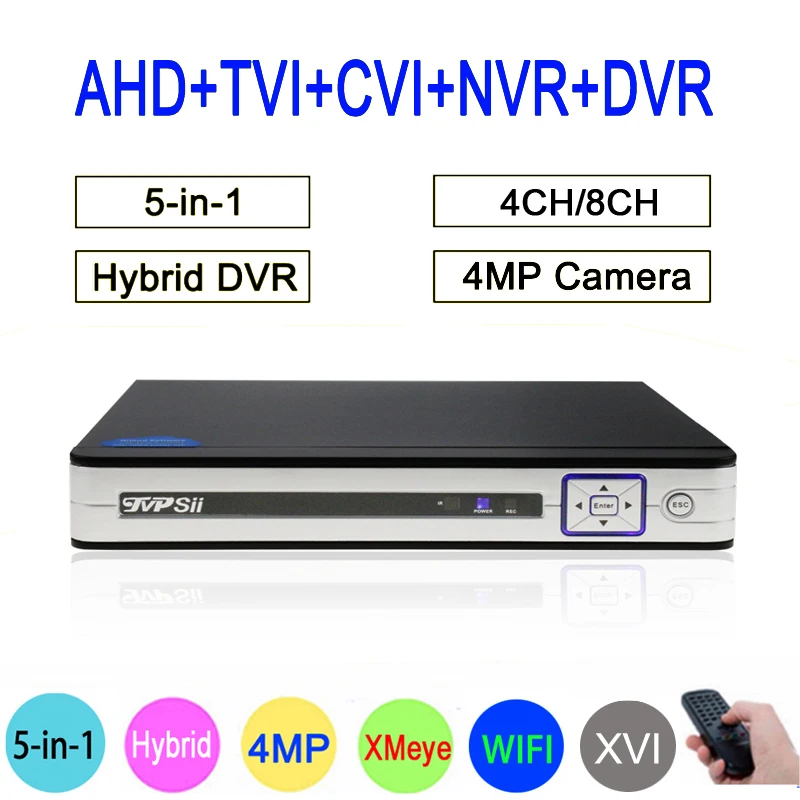 Goede Sliver Panel 4MP HI3521A Xmeye 4CH 8CH 6 in 1 H264 + WIFI Hybrid Coaxiale ONVIF TVi CVI IP NVR AHD CCTV DVR Gratis Verzending
