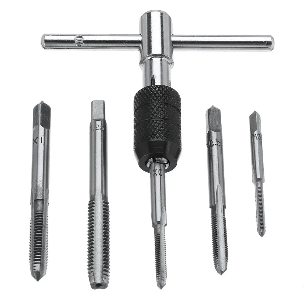 

6pcs M3-M8 Tap Drill Set T Handle Ratchet Tap Wrench Machinist Tool with Screw Tap Hand