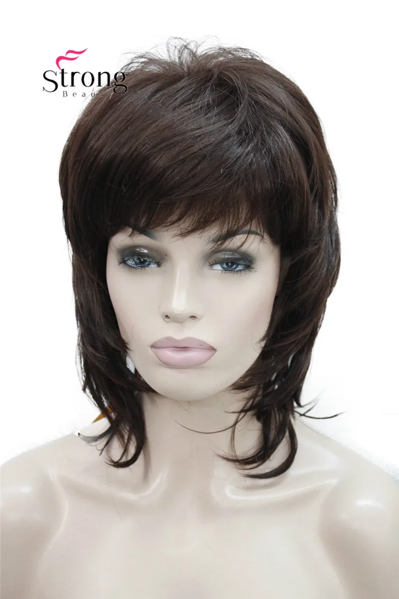 E-3008 #33 elegant medium length dark auburn layered 15 long natural wavy synthetic wig (1)