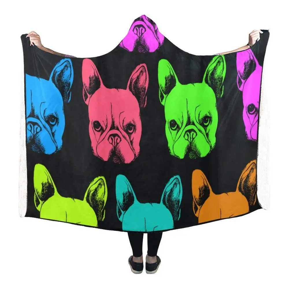 

Portable Wearable Fluffy Custom Hooded Blanket Woods Cute Repeated Fox Wearable Blanket Comfotable Hooded Throw Wrap Bed Blanket