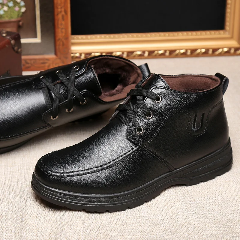 

2018 autumn and winter tide shoes business lace-up plus velvet warm shoes men's boots casual shoes men's shoes