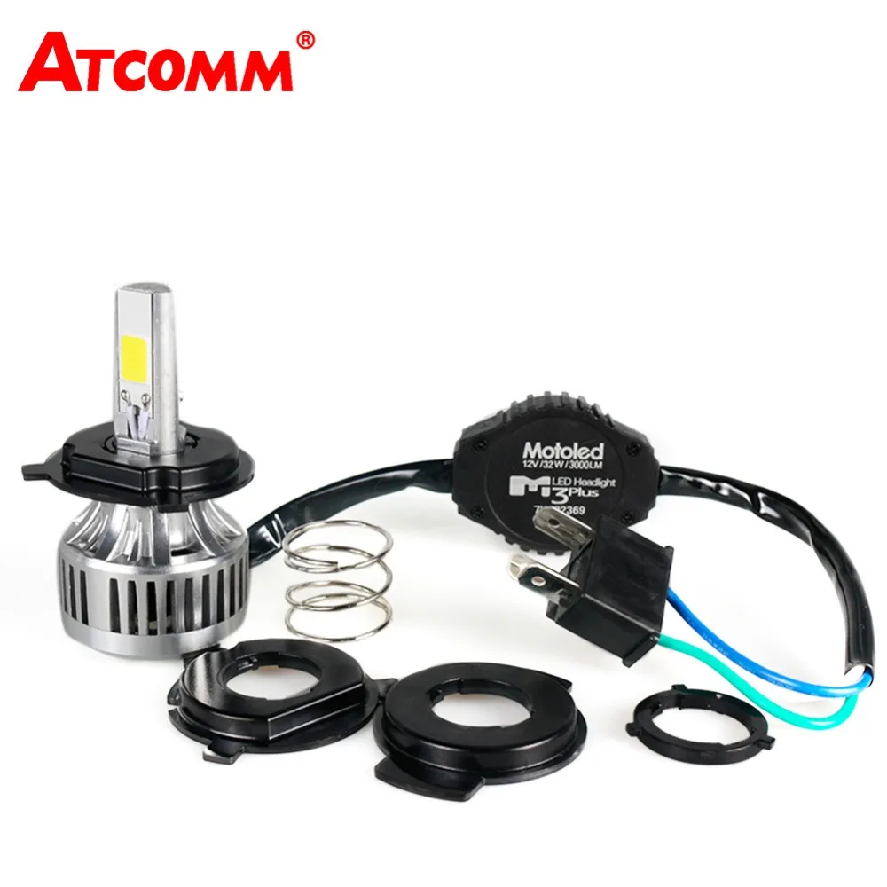 

ATcomm LED Motorcycle Headlight H4 Fog Light 12V 32W 6500K Super White COB Chip LED Motorbike Running Lights Scooter Headlamp