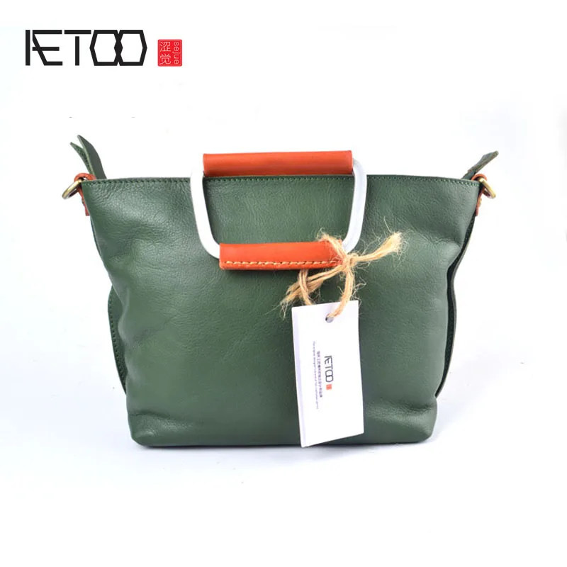 

AETOO Korean version of the leather handbags retro Jane Sen female college first layer of handb