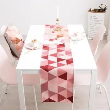 

Nordic INS Table Runners Geometric Pink trigon Print Canvas Cotton Ribbon Rustic Home Decoration Table Cloth Table Placenmat