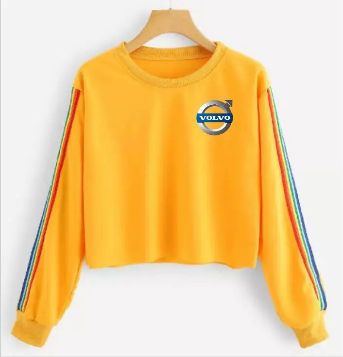 

Temperament women's volvo crew neck long-sleeved T-shirt Harajuku car volvo short women's rainbow striped streetwear
