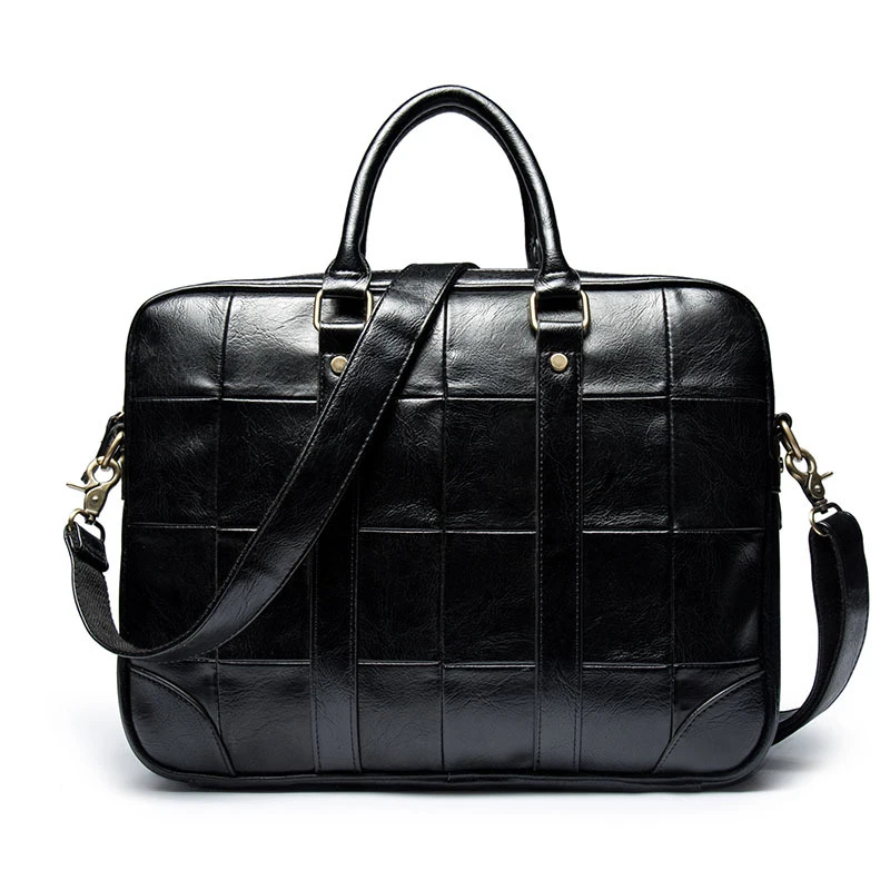 

2018 New Vintage Style Plaid Business Briefcase PC Handbag PU Leather Office Work Shoulder Bag for Men Messenger Bag