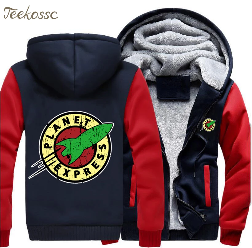 

Planet Express Hoodies Men Punk Hooded Sweatshirt Print Coat New Brand Winter Thick Fleece Warm Zipper Jacket Hip Hop Sportswear