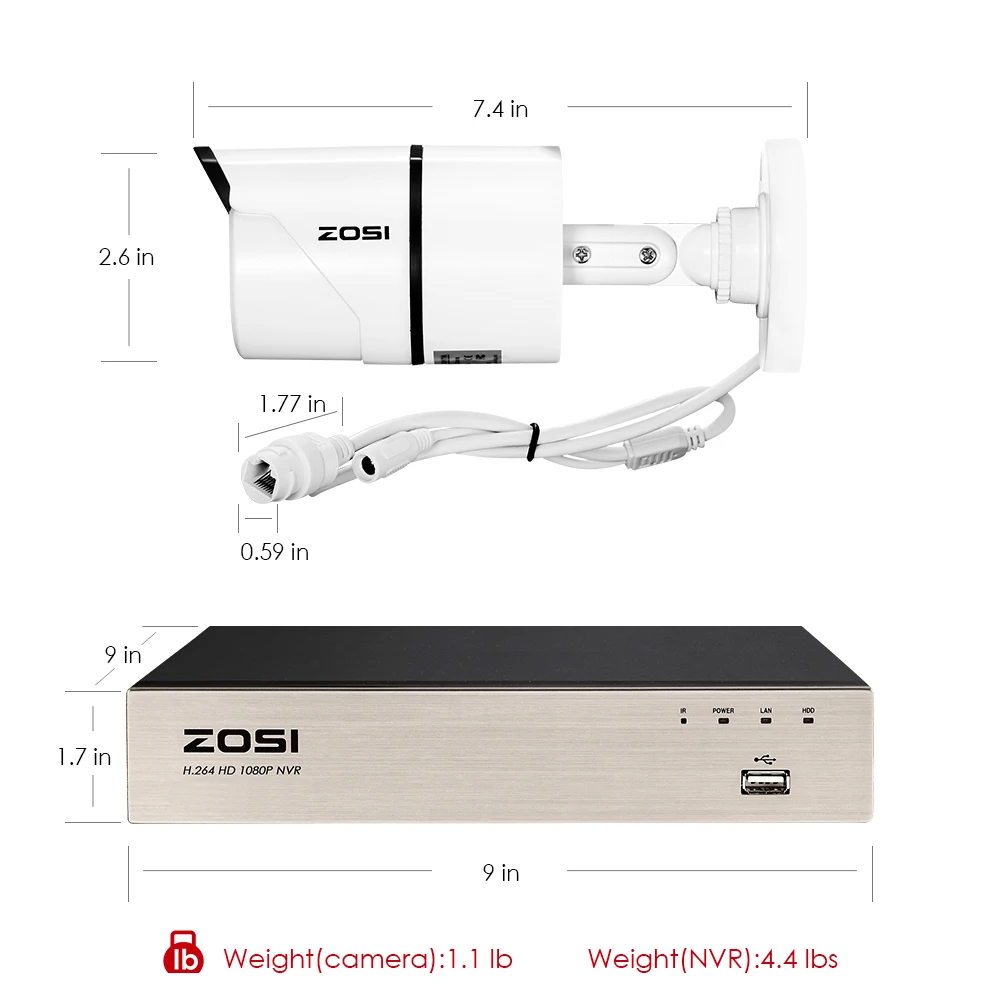 ZOSI POE IP видео Камера 8-канальный CCTV Системы 1080P Bullet Камера 2MP наблюдения комплект приборов безопасности DVR ночного видения для жесткого диска
