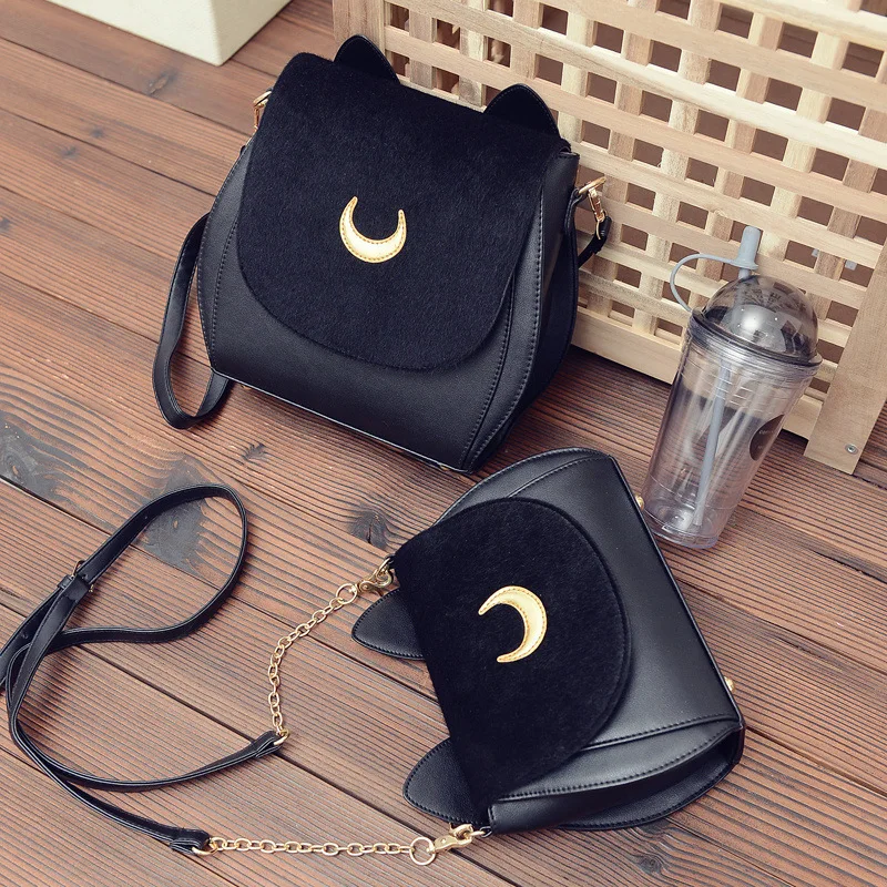

2018 new Korean Women Backpackr Sailor Moon Backpack Multifunction Black Luna Cat Ladies Backpack two use Back Pack