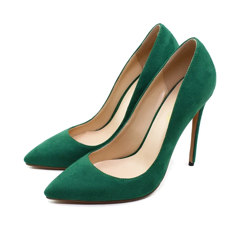 

Dropshopping Big Size High Heel Shoes Kid Suede Leather Women Shoes Pumps 12 CM Pointed Toe Genuine Leather Party Shoes D003A