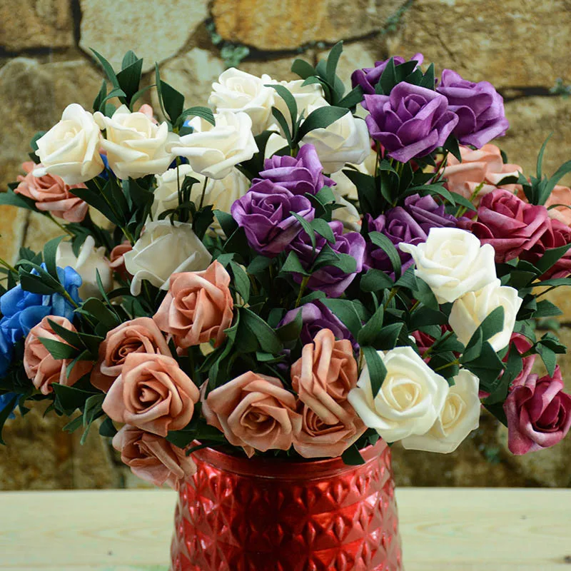 

5 Heads Fake Rose Artificial Flower For Wedding Party Decoration PE Wreath Fake Flower Home Decoration Artificial decoration4062