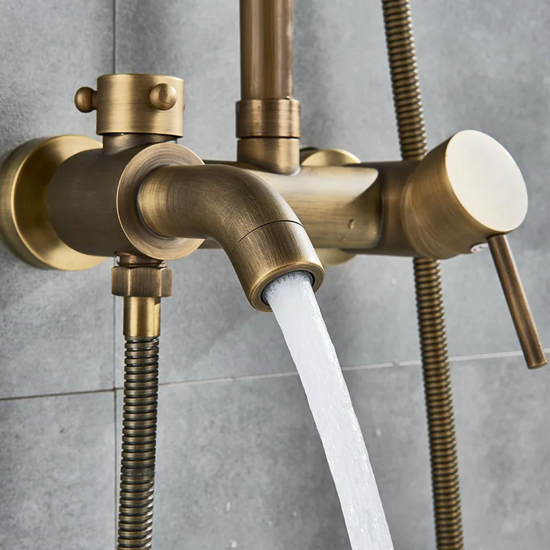 Antique Brass Rainfall Shower Faucet Single Handle Bath Shower Set Wall Mount Mixer Bathroom faucet bathroom faucet bathroom shower faucet set
